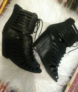 Lace Up Wedge Booties | Size 8